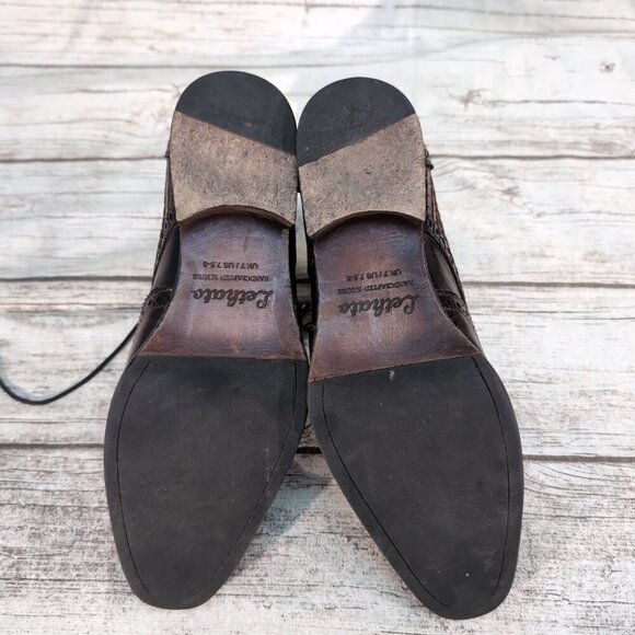 Lehato Brown Embossed Leather Wingtip Brogue Lace-Up Boots – Men’s US 7.5–8 - Picture 8 of 11